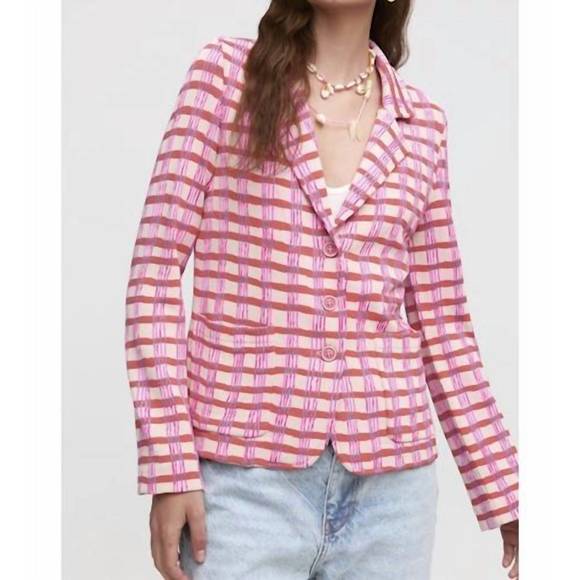 NEW ALDO MARTINS pink check knit jacket in pink